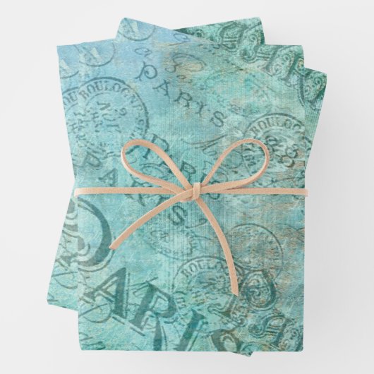 ヴィンテージ動揺してファッションパリターコイズアクア ラッピングペーパーシート (インサイチュ)
