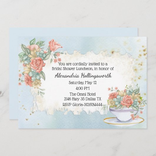 ヴィンテージ動揺してフローラのブライダルシャワー招待 招待状 (正面/裏面)