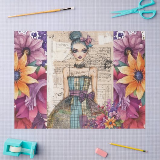 ヴィンテージ動揺してフローラドレスエフェメラ 薄葉紙 (クラフト)