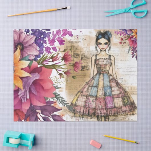 ヴィンテージ動揺してフローラドレスエフェメラ 薄葉紙 (クラフト)