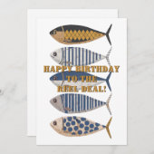 ヴィンテージ動揺してレトロ魚カスタム、誕生日 シーズンカード (正面/裏面)