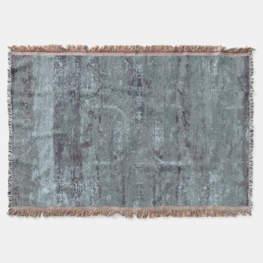 ヴィンテージ動揺して抽象芸術アンティークティール（緑がかった色）ブルー スローブランケット (正面)
