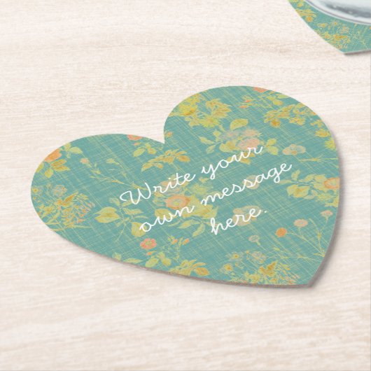 ヴィンテージ動揺して春ティール（緑がかった色）フローラカスタム文字 ペーパーコースター (アングル)