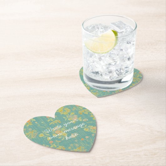 ヴィンテージ動揺して春ティール（緑がかった色）フローラカスタム文字 ペーパーコースター (インサイチュ)