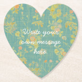 ヴィンテージ動揺して春ティール（緑がかった色）フローラカスタム文字 ペーパーコースター (正面)