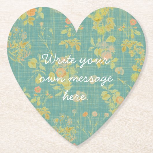 ヴィンテージ動揺して春ティール（緑がかった色）フローラカスタム文字 ペーパーコースター (正面)