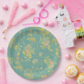 ヴィンテージ動揺して春ティール（緑がかった色）フローラルパターン ペーパープレート (パーティー)