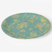 ヴィンテージ動揺して春ティール（緑がかった色）フローラルパターン ペーパープレート (アングル)