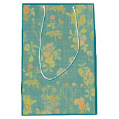 ヴィンテージ動揺して春ティール（緑がかった色）フローラルパターン ミディアムペーパーバッグ (正面)