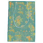 ヴィンテージ動揺して春ティール（緑がかった色）フローラルパターン ミディアムペーパーバッグ (裏面)