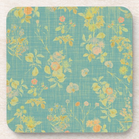 ヴィンテージ動揺して春フローラティール（緑がかった色）パターン コースター (正面)