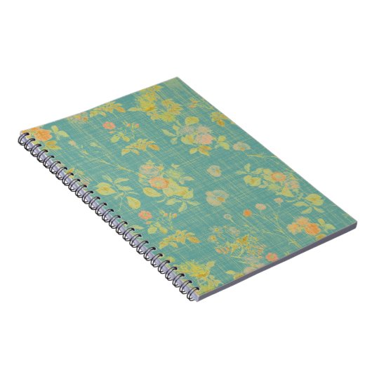 ヴィンテージ動揺して春フローラティール（緑がかった色）パターン ノートブック (右側)