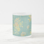 ヴィンテージ動揺して春フローラティール(緑がかった色)パターン フロストグラスマグカップ (中央)