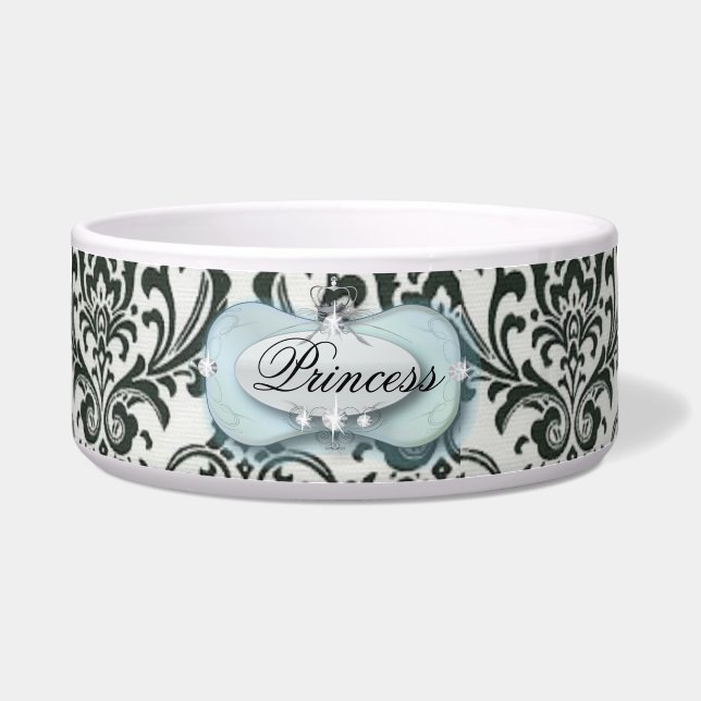 ヴィンテージ動揺して白黒ダマスク ボウル (正面)