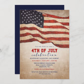 ヴィンテージ動揺して米国国旗の7月4日パーティー 招待状 (正面/裏面)