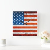 ヴィンテージ動揺して米国国旗 スクエア壁時計 (ホーム)