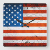 ヴィンテージ動揺して米国国旗 スクエア壁時計 (正面)