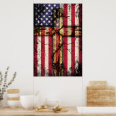 ヴィンテージ動揺して米国国旗 ポスター (キッチン)