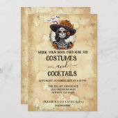 ヴィンテージ動揺して骨格ハローウィンパーティ 招待状 (正面/裏面)