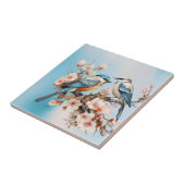 ヴィンテージ動植物アートライトブルー タイル (側面)