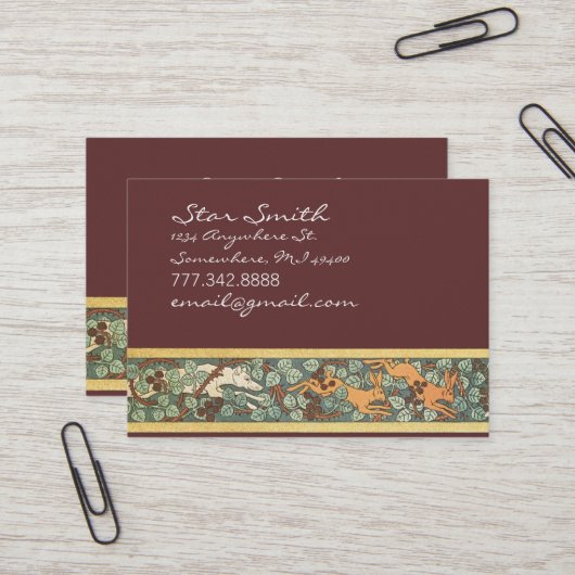 ヴィンテージ動物狩り犬とウサギプリント 名刺 (正面/裏面インサイチュ)