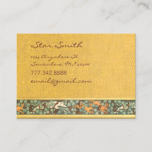 ヴィンテージ動物狩り犬とウサギ木目 名刺 (正面)
