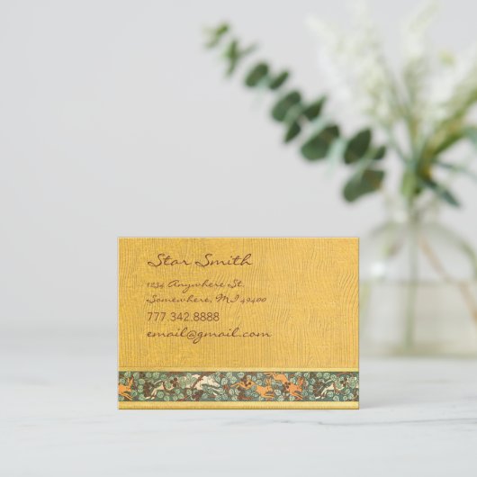 ヴィンテージ動物狩り犬とウサギ木目 名刺 (スタンド正面)