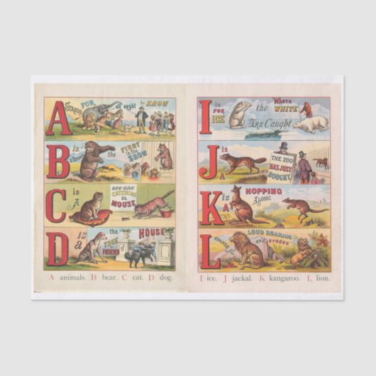 ヴィンテージ動物用アルファベ図解入りの、写真付きのット 薄葉紙 (正面)