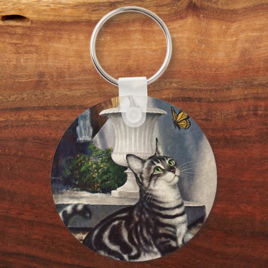 ヴィンテージ動物,かわいいタビーキャットスナッドバタフライ キーホルダー (正面)