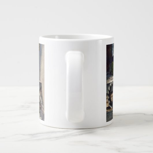 ヴィンテージ動物，かわいいタビーキャットスナッドバタフライ ジャンボコーヒーマグカップ (裏面)