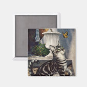 ヴィンテージ動物,かわいいタビーキャットスナッドバタフライ マグネット (正面/裏面)