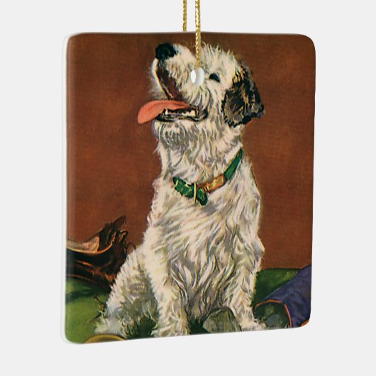 ヴィンテージ動物、かわいいテリア子犬チューインシューズ セラミックオーナメント (右)