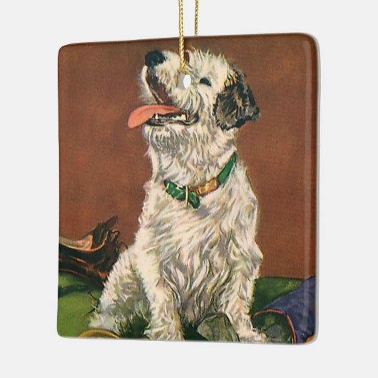 ヴィンテージ動物、かわいいテリア子犬チューインシューズ セラミックオーナメント (左)