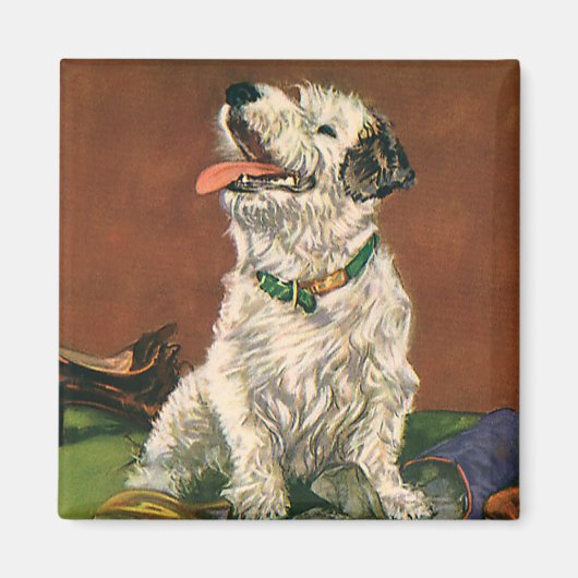 ヴィンテージ動物、かわいいテリア子犬チューインシューズ マグネット (正面)