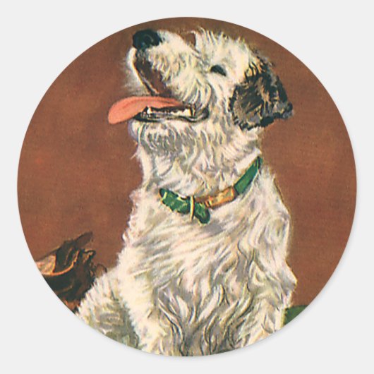 ヴィンテージ動物、かわいいテリア子犬チューインシューズ ラウンドシール (正面)