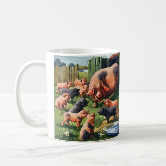 ヴィンテージ動物、かわいいベビー豚 コーヒーマグカップ (左)