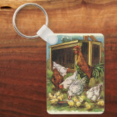 ヴィンテージ動物，オンドリ，鶏，鶏 キーホルダー (正面)