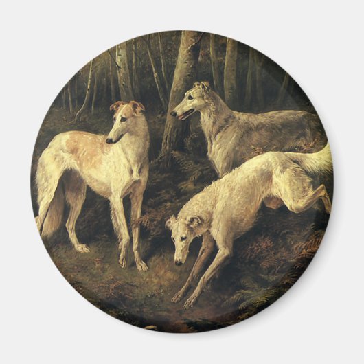 ヴィンテージ動物、グレイハウンド狩り犬の森 マグネット (正面)