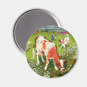 ヴィンテージ動物、牛の放牧農家 マグネット (正面/裏面)