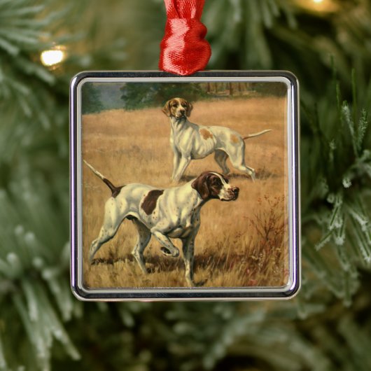 ヴィンテージ動物,英語ポインタ狩り犬 メタルオーナメント (ツリー)