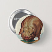 ヴィンテージ動物,豚の食べの谷底 缶バッジ (正面&裏面)