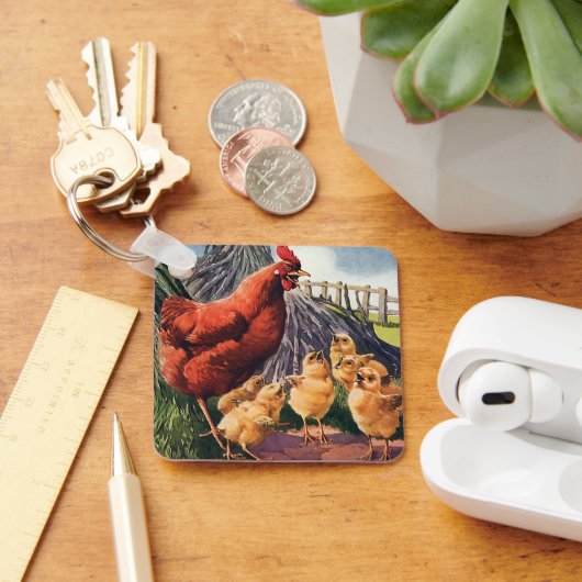 ヴィンテージ動物、鶏とベビーチックス農場 キーホルダー (デスク)