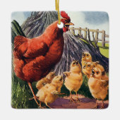ヴィンテージ動物、鶏とベビーチックス農場 セラミックオーナメント (正面)
