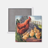 ヴィンテージ動物、鶏とベビーチックス農場 マグネット (正面/裏面)