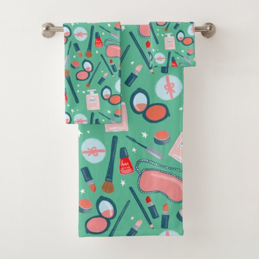 ヴィンテージ化粧品美しいメイクアップピンクグリーン バスタオルセット (インサイチュ)
