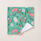 ヴィンテージ化粧品美しいメイクアップピンクグリーン バスタオルセット (ウォッシュタオル)