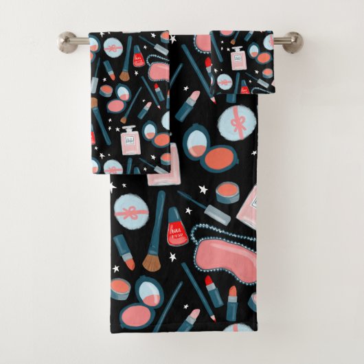 ヴィンテージ化粧品美しいメイクアップブラック バスタオルセット (インサイチュ)