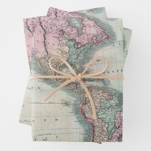 ヴィンテージ北と南アメリカの地図1806 Wrappi ラッピングペーパーシート (インサイチュ)