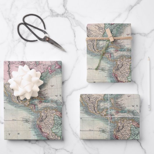 ヴィンテージ北と南アメリカの地図1806 Wrappi ラッピングペーパーシート (正面)