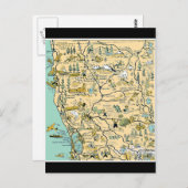 ヴィンテージ北カリフォルニアの地図 ポストカード (正面/裏面)